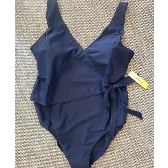 SUMMERSALT NWTThe Perfect Wrap One-piece Swimsuit Bathing Suit Deep Sea Blue 20 - Picture 2 of 7